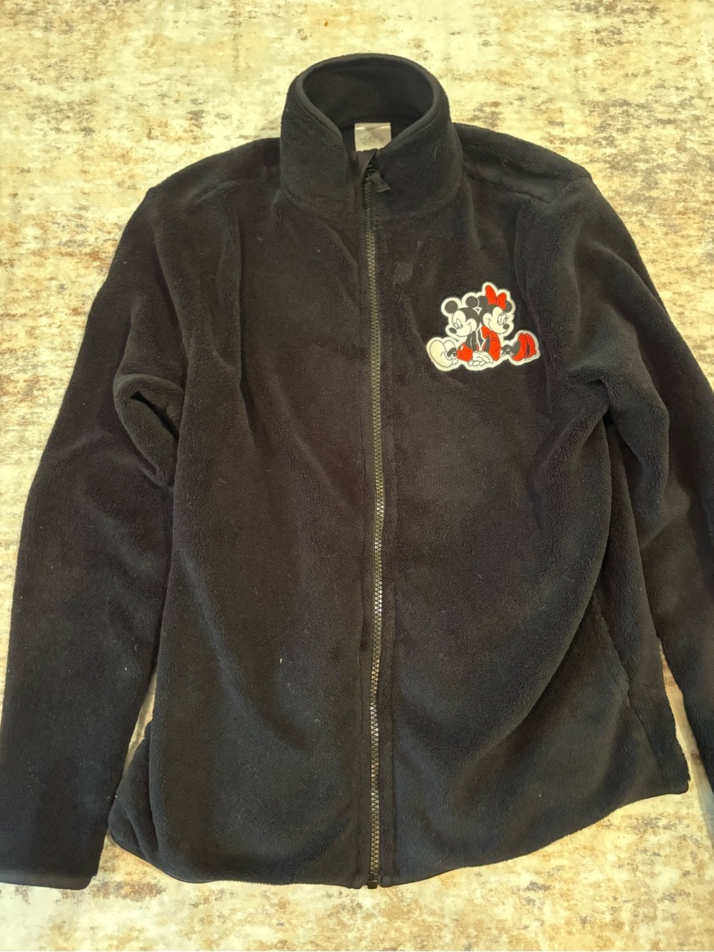 Disney Black Fleece Jacket with Embroidered Mickey Accent